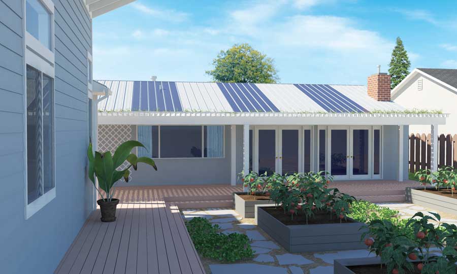 French doors, a deck and an arbor would open the home to the outdoors.